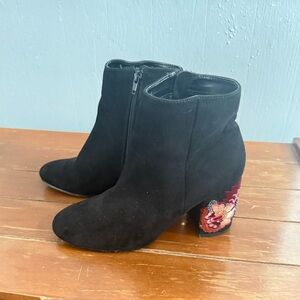 Black Embroidered Women's Ankle Boots